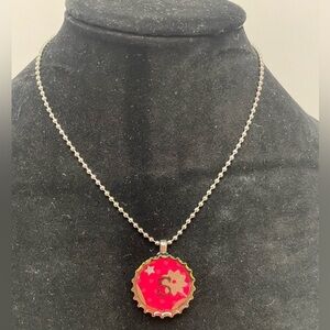 Cute Red Bottlecap “S” Initial Neckace